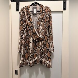 PrettyLittleThing Brown Snakeskin Wrap Blouse